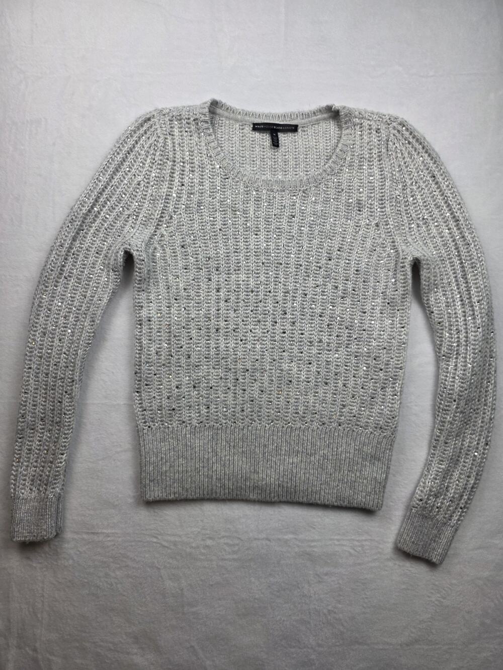White House Black Market Sweater Medium M Gray Embellished Jewel Knit Pullover